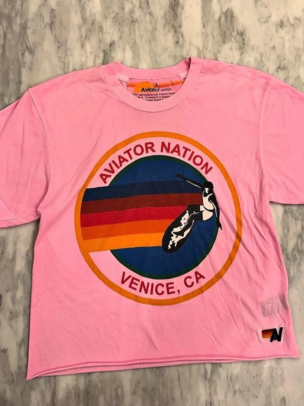 Aviator Nation Venice CA Surfer Boyfriend Tee Graphic Tee in Pink Small